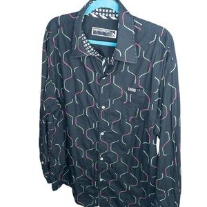 Vintage 00s‎ Y2K Enyce Men's Long Sleeve Black Embroidered Button Up Shirt 3XL